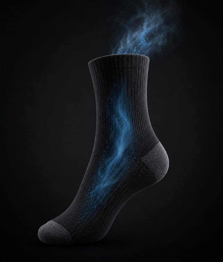 Atmungsaktivität von Alpaka Socken technisch dargestellt