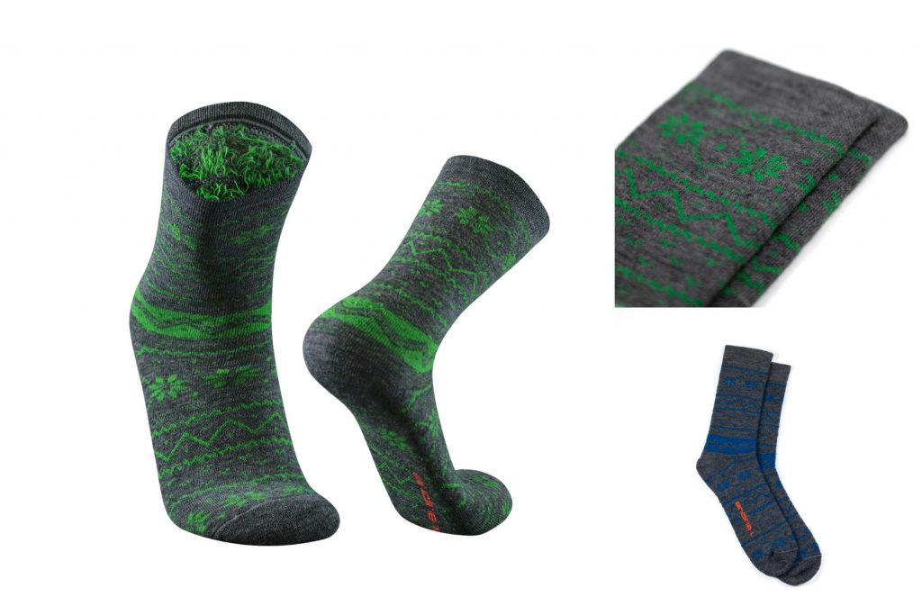 Alpaka Wollsocken Thermosocken für den Winter in grün mit Muster für Damen und Herren von Alpakin