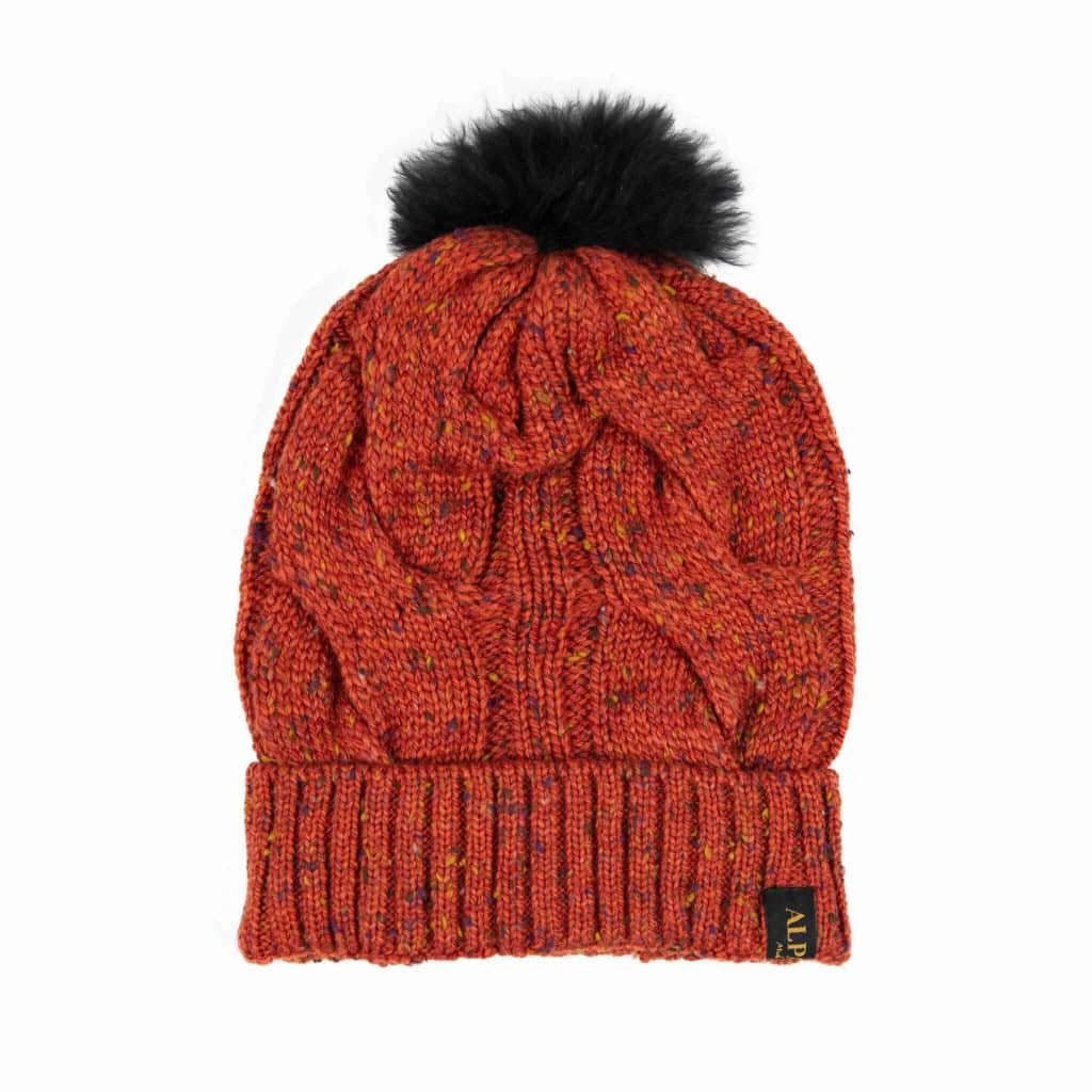 Merino Mütze mit Bommel für Damen in dunkelorange von Alpakin