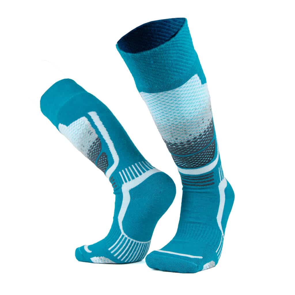 Türkise Alpaka Skisocken in türkis mit sportlicher Musterung für kalte Tage