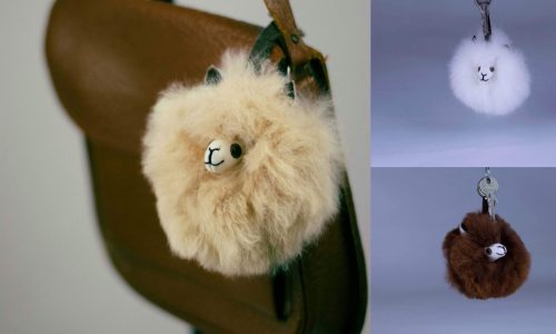Alpaka Schlüsselanhänger Plüsch mit Huacaya Fell handgemacht aus Peru von Alpakin in beige, weiß und braun